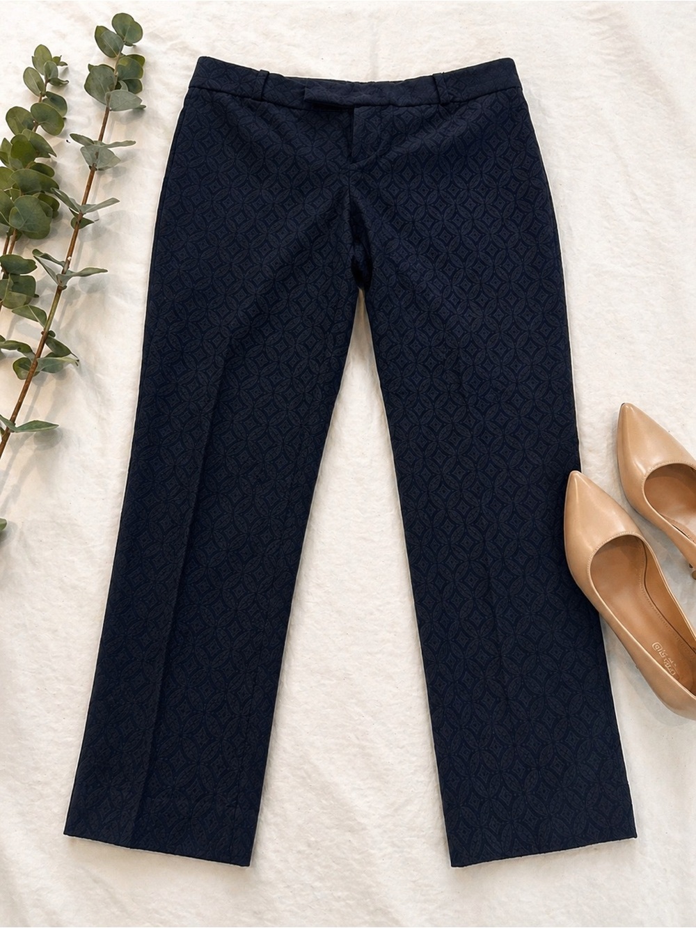 Navy Patterned Women's Dress Pants